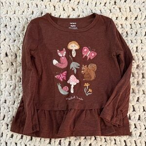 Carter's Brown Long-Sleeve Peplum Top with Woodland Friends Graphic